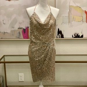 Haute Hippie cocktail dress. Metallic silver and rose gold.